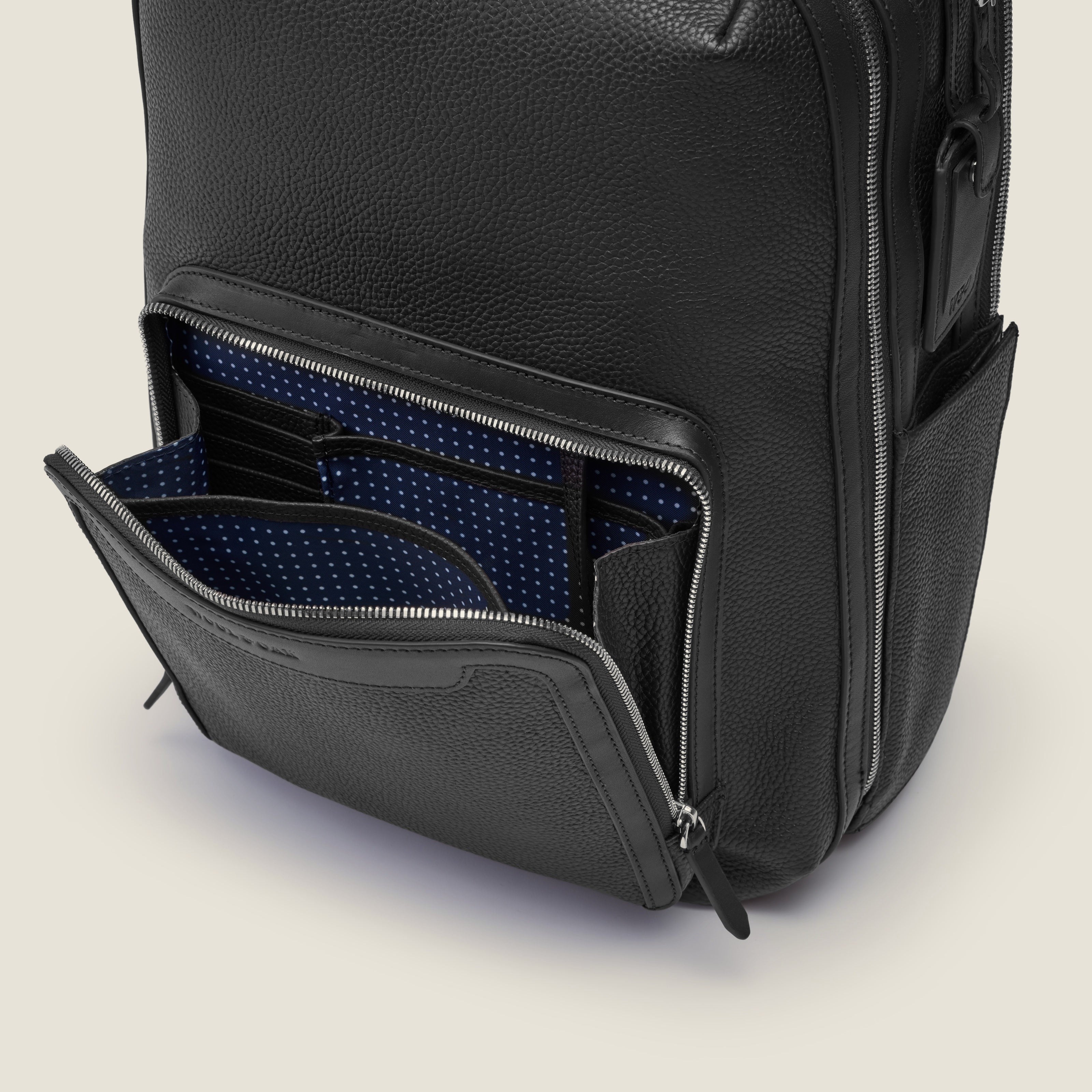 Leather travel backpack| #color_Jet Black