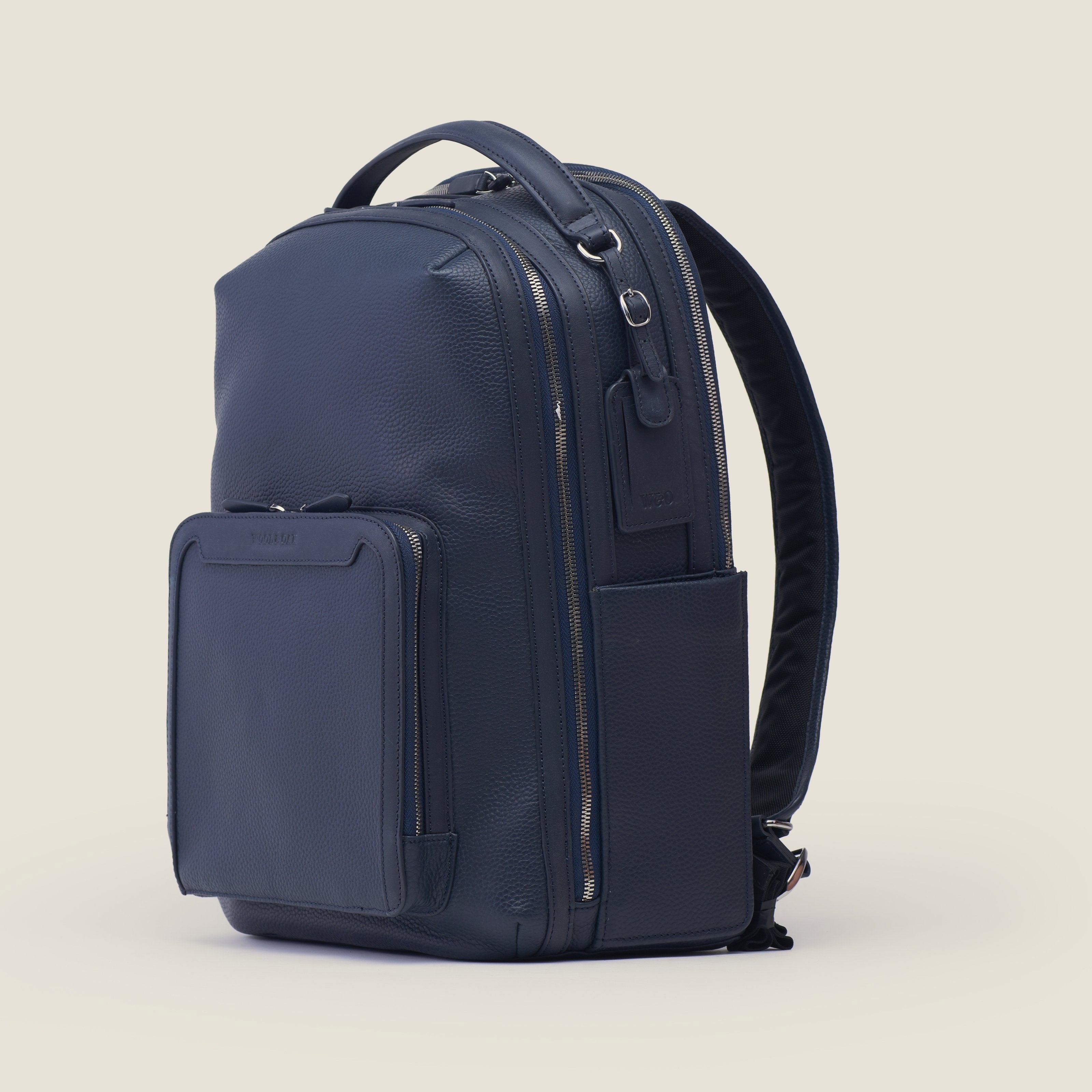 Leather travel backpack| #color_Navy