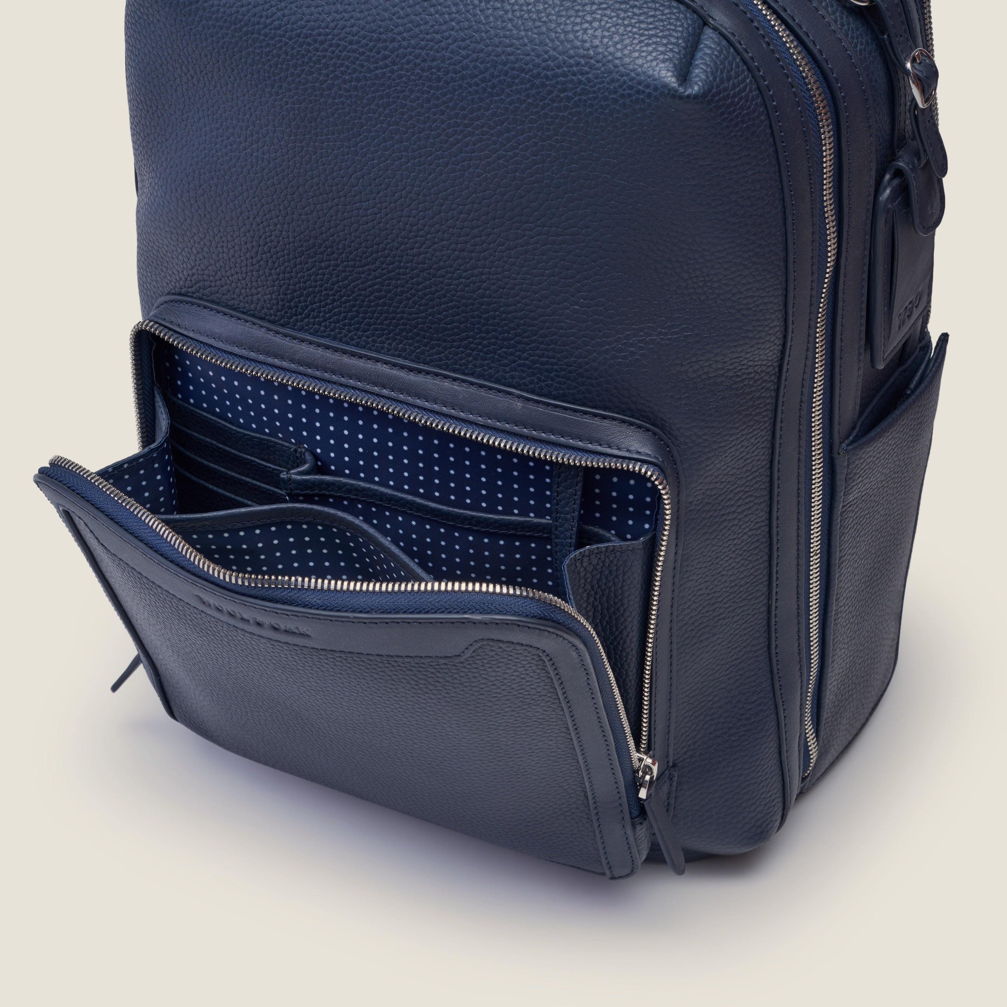 Leather travel backpack| #color_Navy