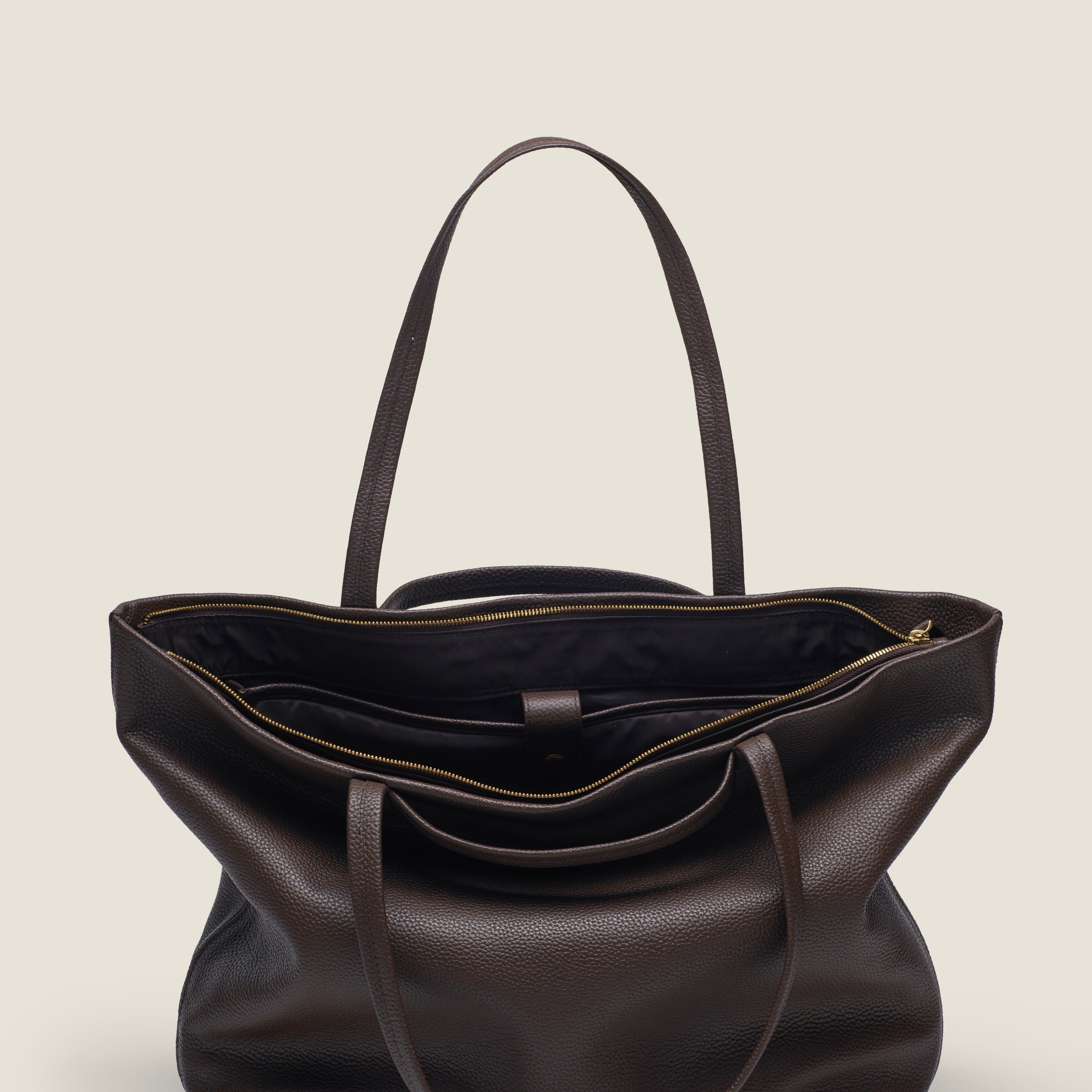 Leather travel tote bag| #color_Chocolate