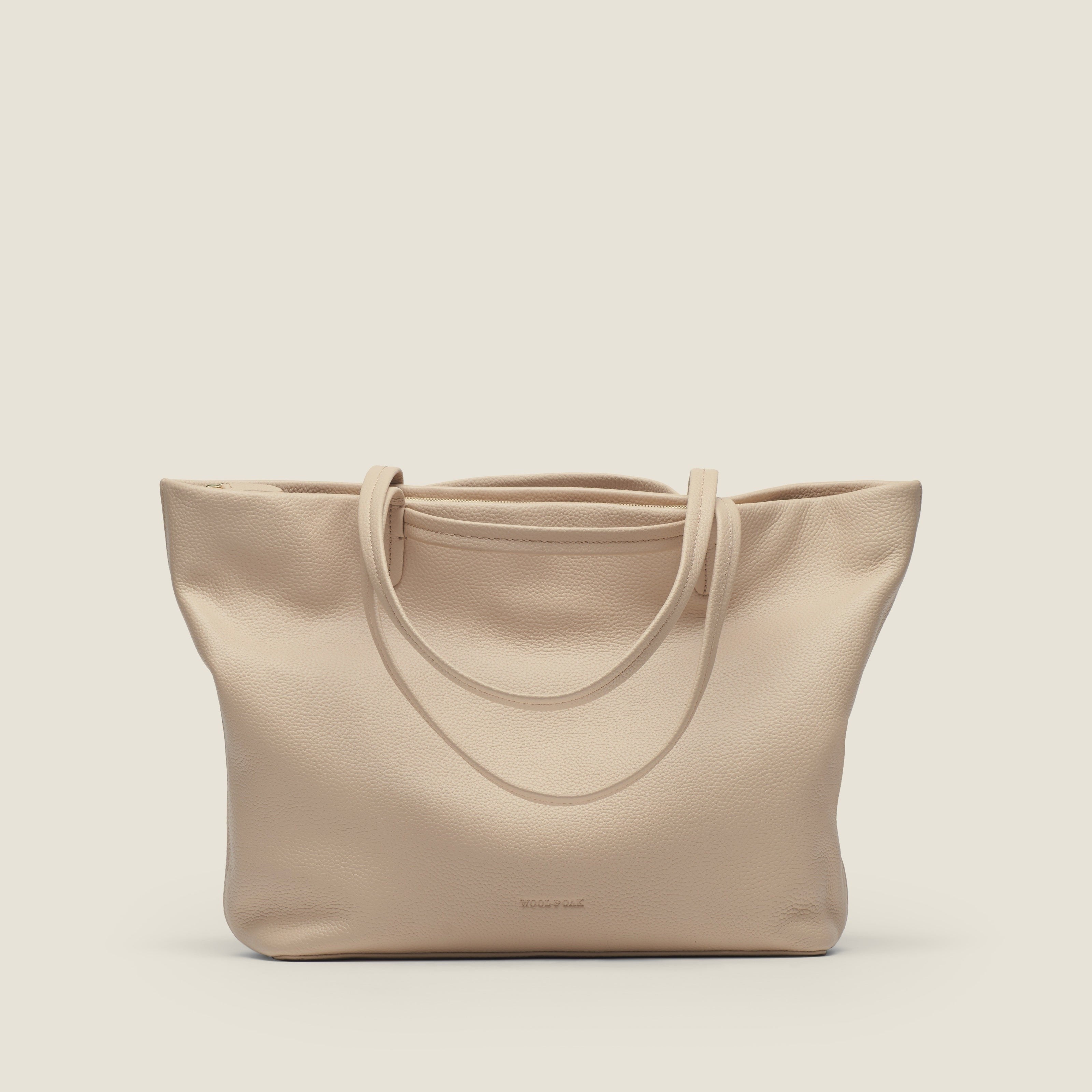 Leather travel tote bag| #color_Frappe