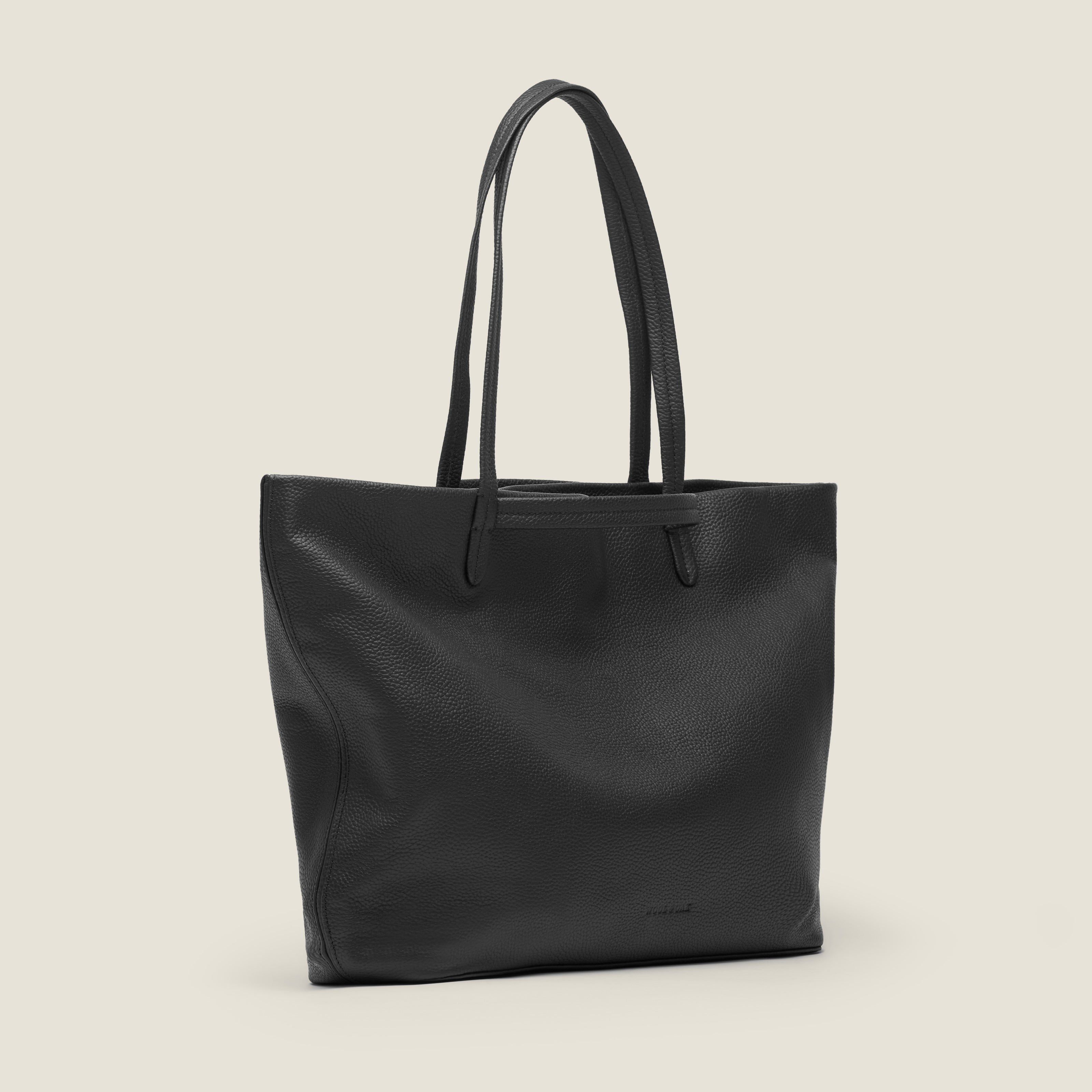 Leather travel tote bag| #color_Jet Black