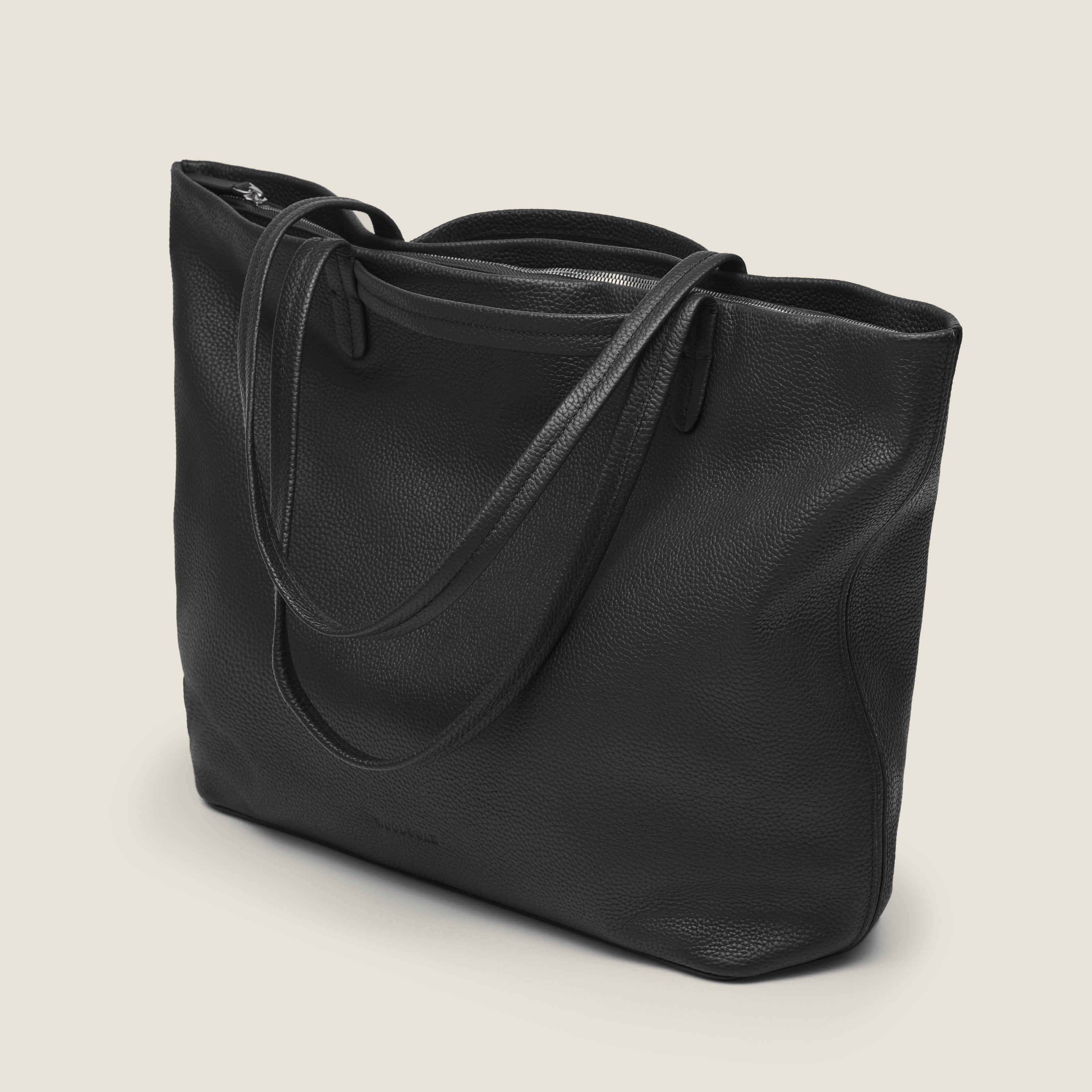 Leather travel tote bag| #color_Jet Black