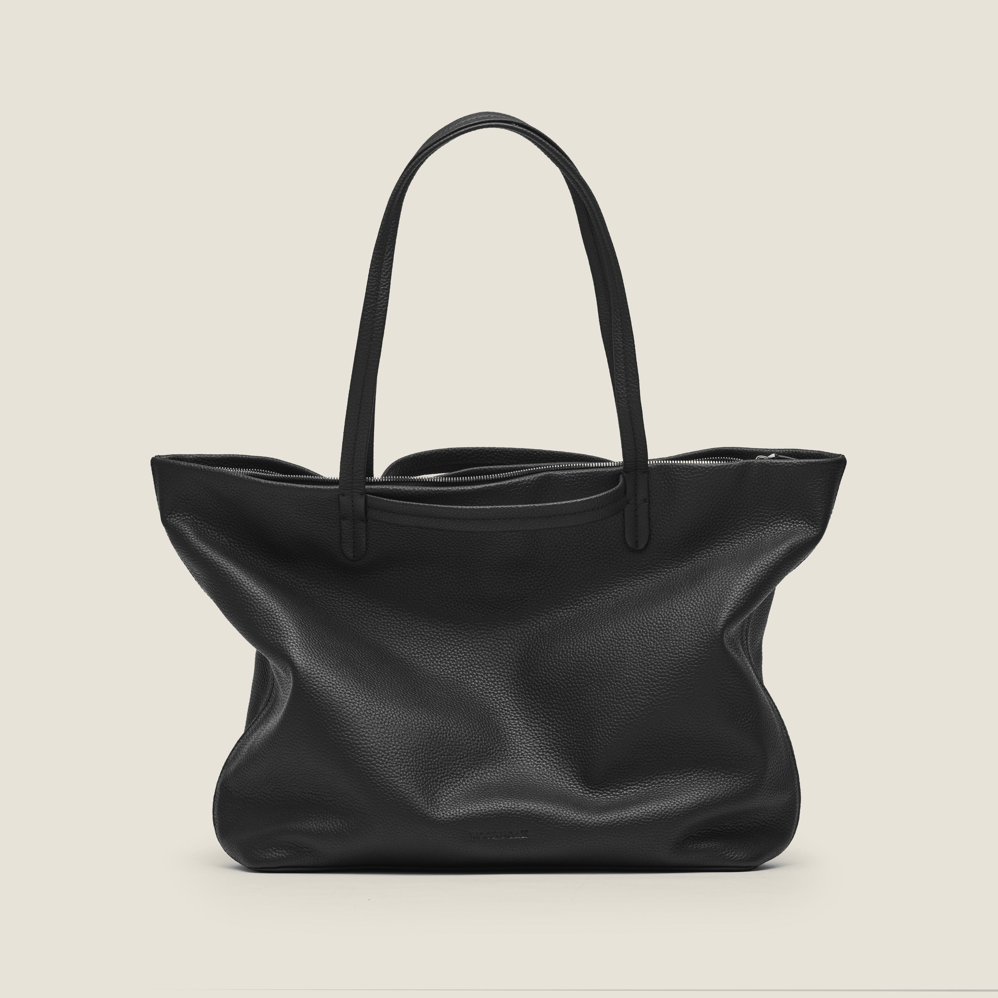 Leather travel tote bag| #color_Jet Black