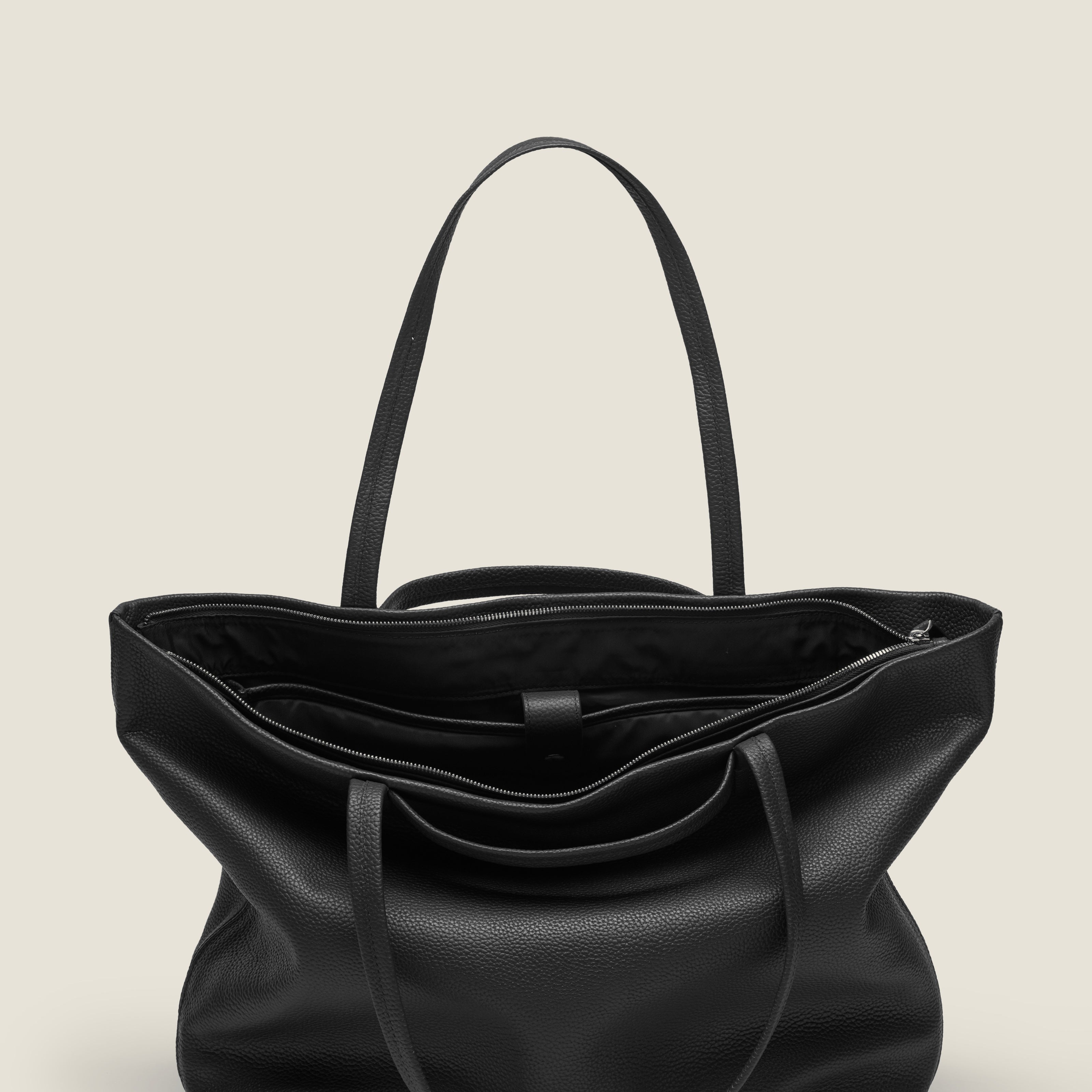 Leather travel tote bag| #color_Jet Black