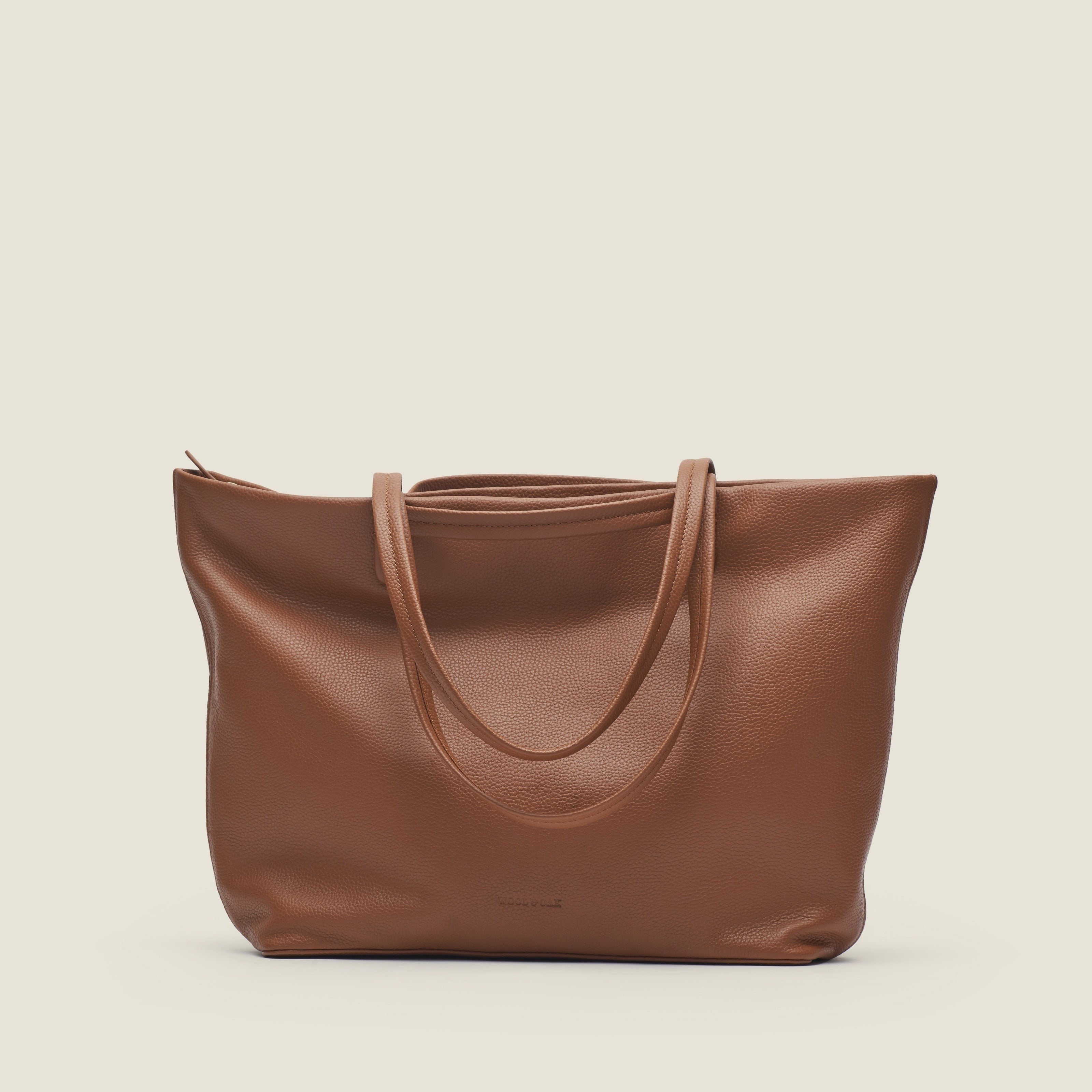 Leather travel tote bag| #color_Sand