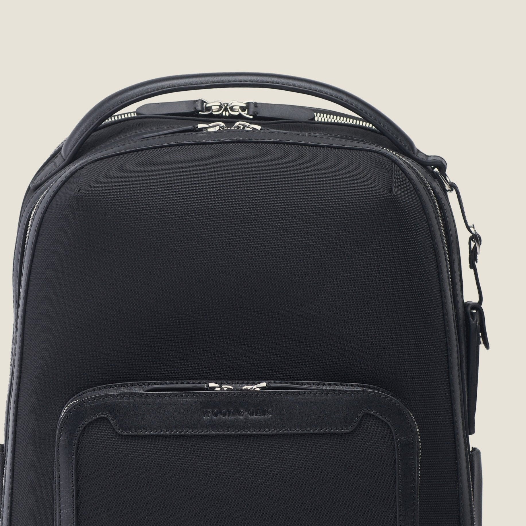 Leather travel backpack| #color_Black Nylon