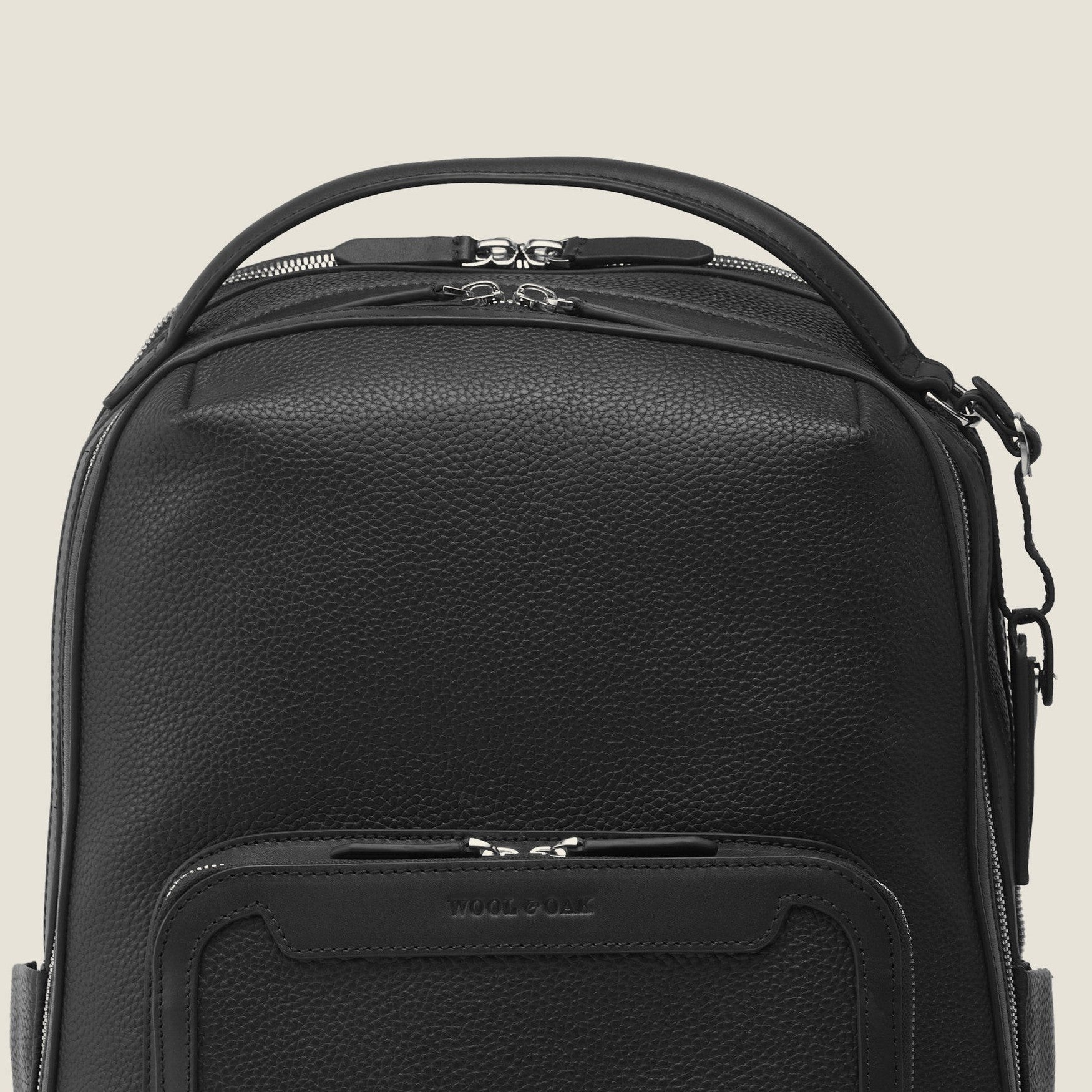 Leather travel backpack| #color_Jet Black