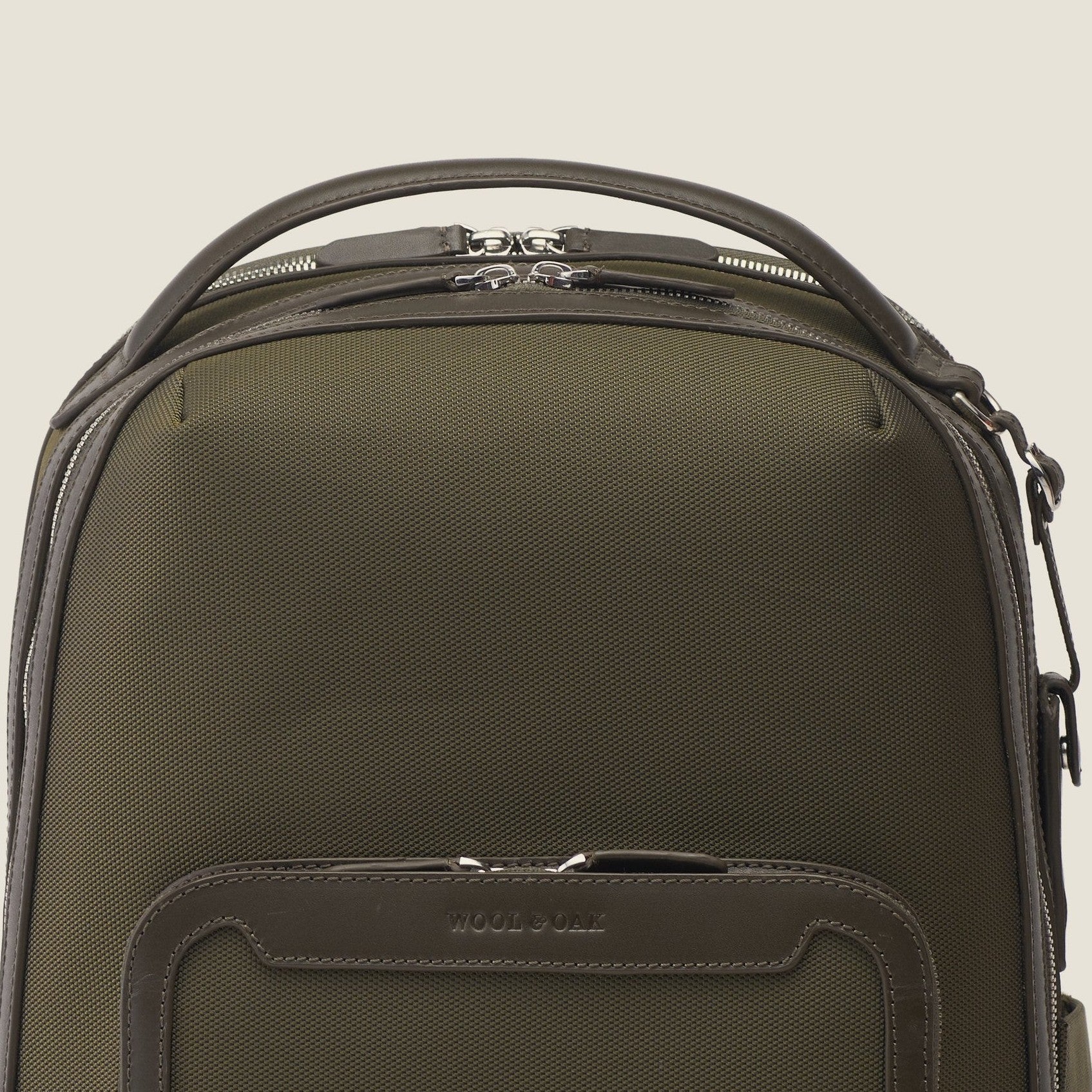 Leather travel backpack| #color_Olive Nylon