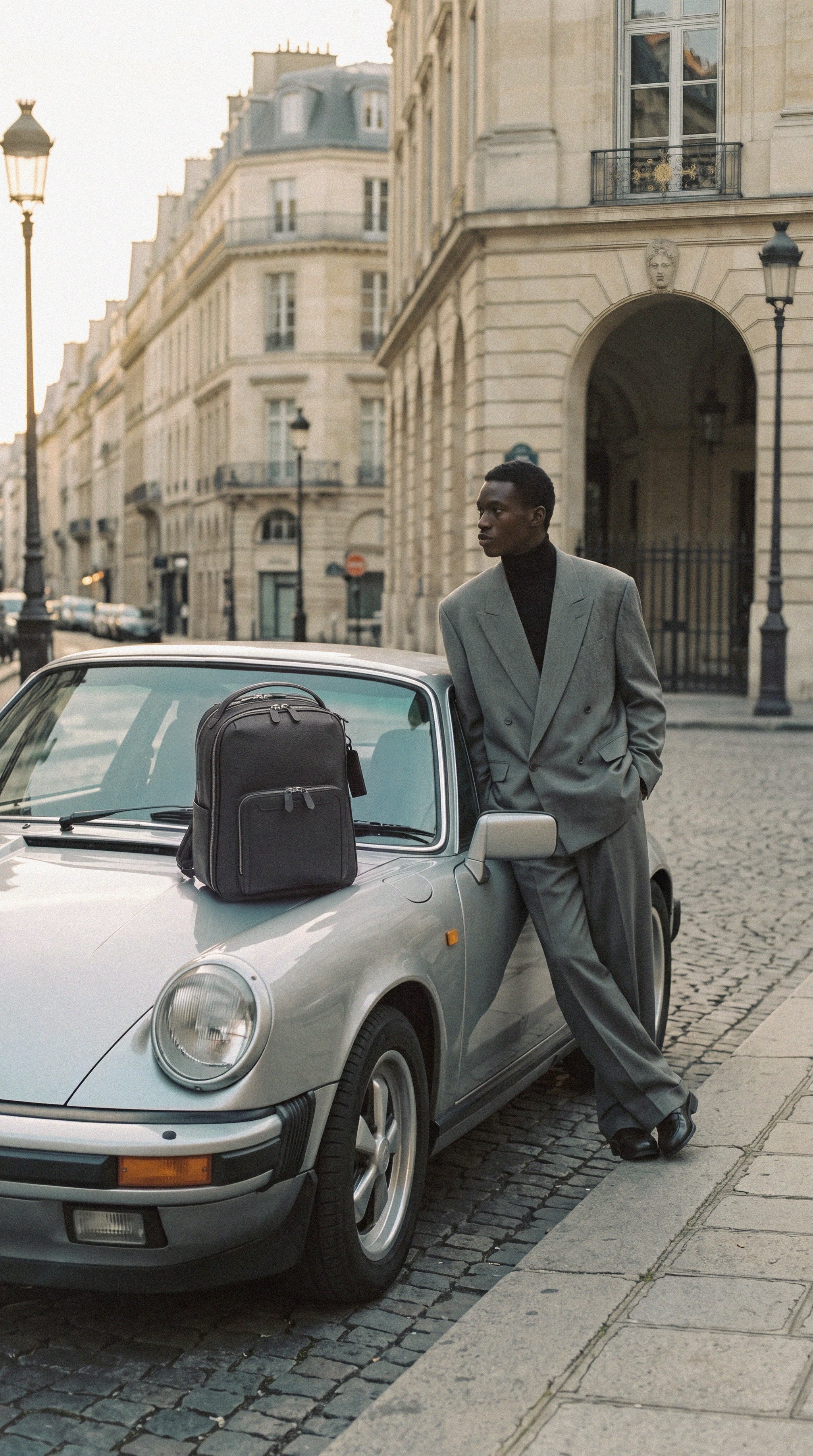 Pilot Travel Backpack on a classic car in Paris | #Color_Frappe