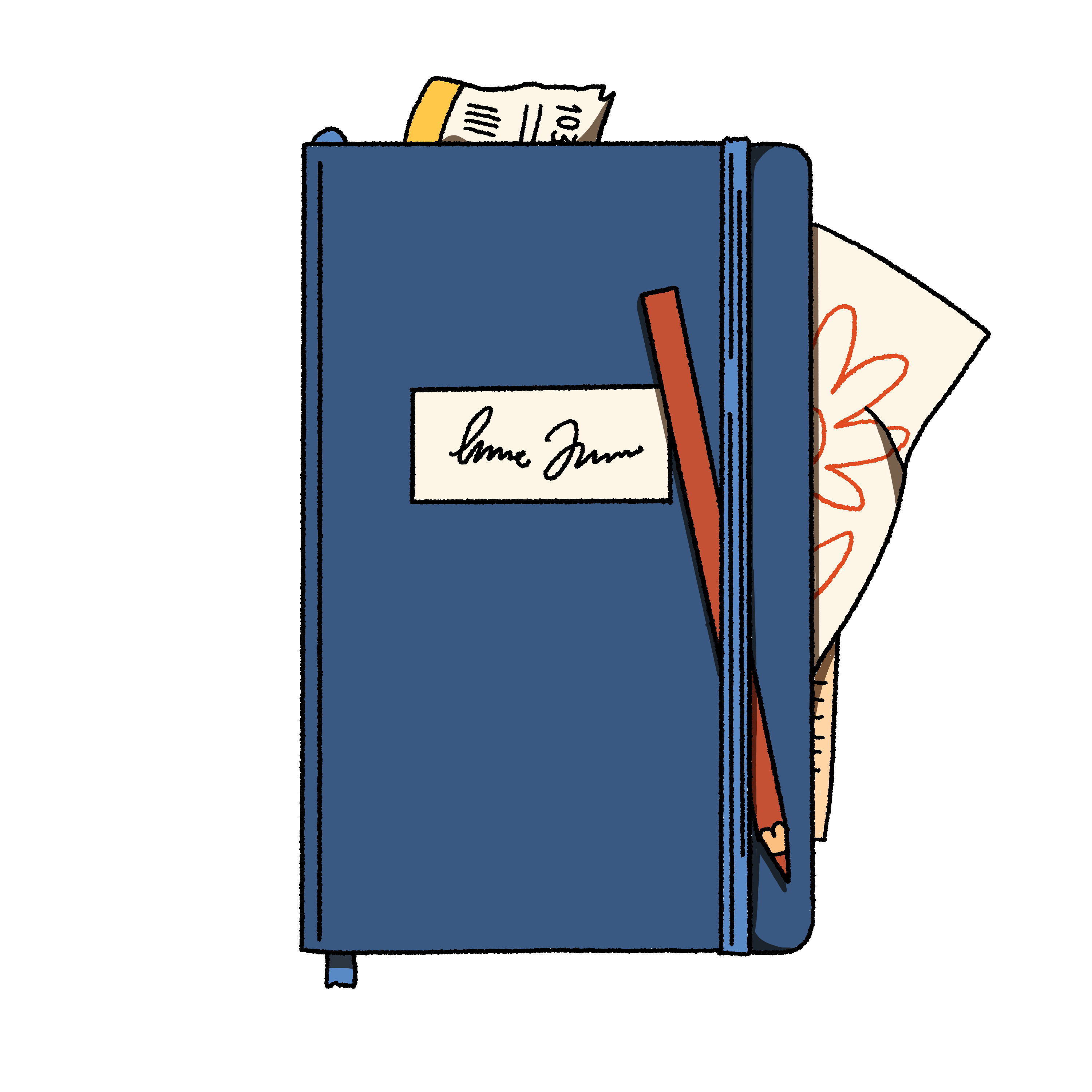 Hand-drawn illustration of a travel journal